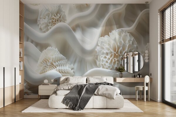 Fototapety Abstraktní vlnité pozadí bílých tvarů v 3D stylu, Fototapety 3D, Fototapety 3d květiny, w01475 : uwalls.cz