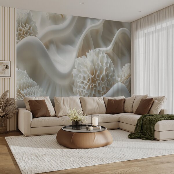 Fototapety Abstraktní vlnité pozadí bílých tvarů v 3D stylu, Fototapety 3D, Fototapety 3d květiny, w01475 : uwalls.cz