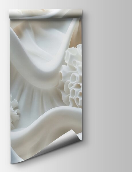 Fototapeta Bílá látka s bílými kuličkami, 3D květinové fototapety, Populární fototapety, w01475 - Tapeko.co.cz