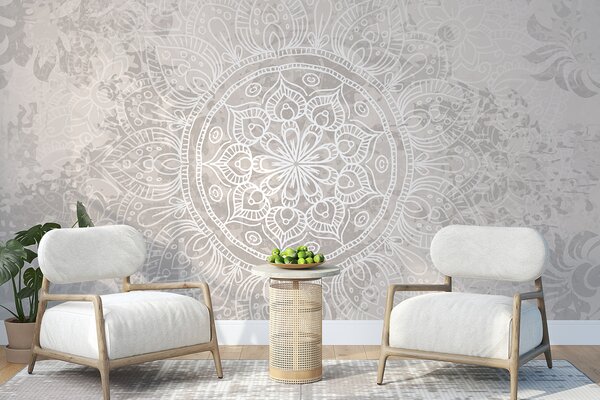 Fototapeta Bílá a šedá mandala, Designové fototapety na zeď, Populární fototapety, w08246 - Tapeko.co.cz