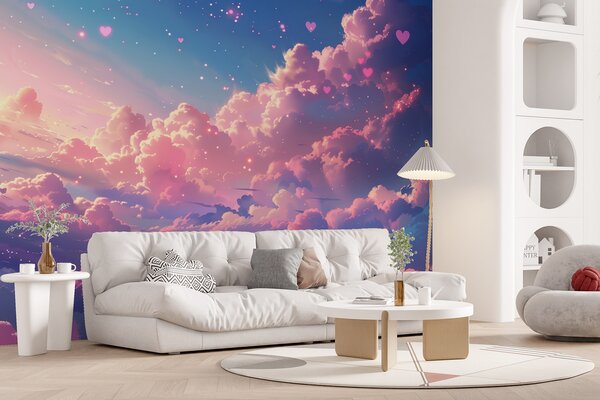Fototapeta Barevná obloha s mraky a srdíčky, Nebeské fototapety, Populární fototapety, w01487 - Tapeko.co.cz