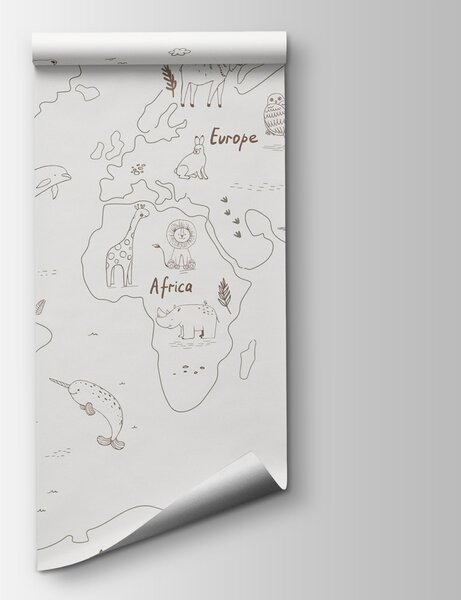 Fototapeta Mapa světa se zvířaty, Fototapeta s mapou světa, Populární fototapety, w01502 - Tapeko.co.cz