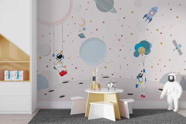 Fototapeta Karikatura astronautů na Měsíci, Vesmírné fototapety, Populární fototapety, w01489 - Tapeko.co.cz