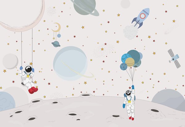 Fototapety Vesmírný design s astronauty, planetami, raketami a hvězdami, Fototapety space, w01489 : uwalls.cz