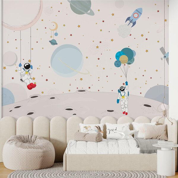 Fototapety Vesmírný design s astronauty, planetami, raketami a hvězdami, Fototapety space, w01489 : uwalls.cz