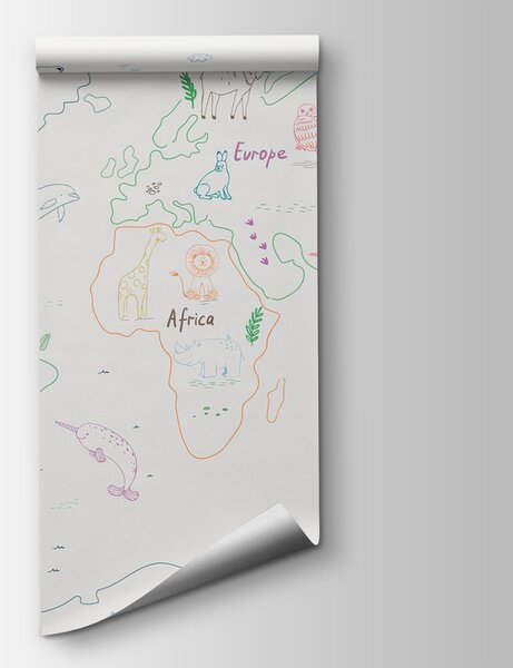 Fototapeta Mapa světa se zvířaty a textem, Mořské fototapety, Populární fototapety, w01502v1 - Tapeko.co.cz