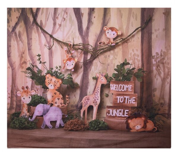 Látkové pozadí na focení / závěs do dětského pokoje se zvířátky Welcome to the Jungle – 180x210 cm