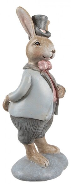 Velikonoční figurka zajíc elegán v šedém sáčku a klobouku Corneel – 19 cm
