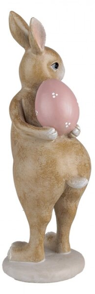 Velikonoční figurka hnědý zajíček schovává růžové vajíčko za zády Vrollenberg – 10x12x31 cm