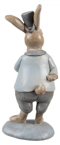 Velikonoční figurka zajíc elegán v šedém sáčku a klobouku Corneel – 19 cm