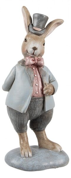 Velikonoční figurka zajíc elegán v šedém sáčku a klobouku Corneel – 19 cm