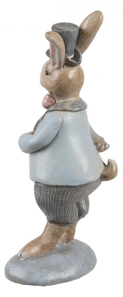 Velikonoční figurka zajíc elegán v šedém sáčku a klobouku Corneel – 19 cm