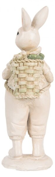 Velikonoční figurka veselý zajíc v lacláčích s nůší květin na zádech – 17 cm