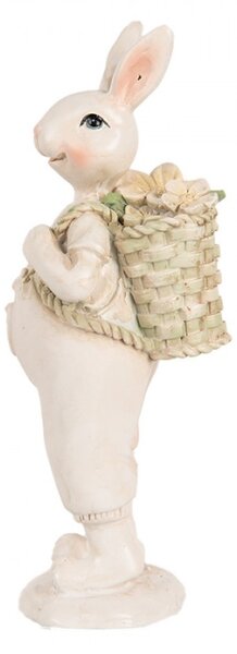 Velikonoční figurka veselý zajíc v lacláčích s nůší květin na zádech – 17 cm