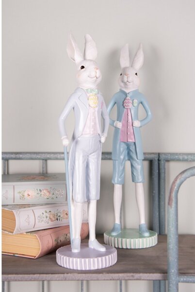 Fialová figurka bílý zajíček na podstavci – 10x40 cm
