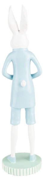Modrá figurka bílý zajíček na zeleném podstavci – 10x40 cm
