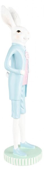 Modrá figurka bílý zajíček na zeleném podstavci – 10x40 cm