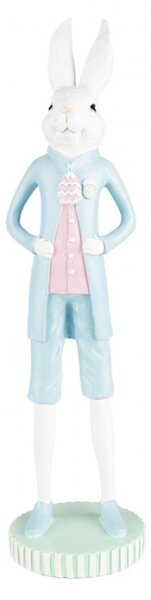 Modrá figurka bílý zajíček na zeleném podstavci – 10x40 cm