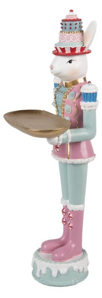Modrá dortová figurka bílý zajíček s tácem – 25 cm