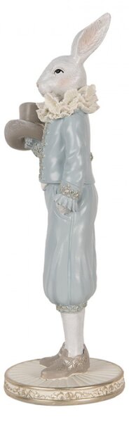 Modrá figurka elegantní zajíc v širokých kalhotách s kloboukem – 31 cm