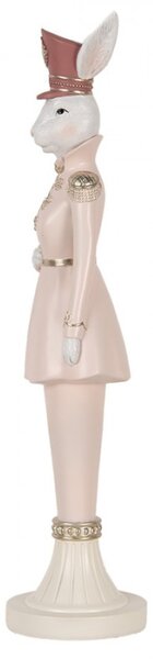 Růžová figurka elegantní zajíc ve vojenském kabátku s čepicí L – 44 cm