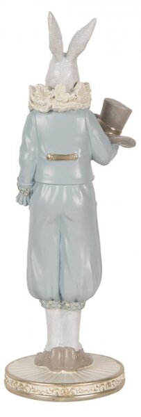 Modrá figurka elegantní zajíc v širokých kalhotách s kloboukem – 31 cm