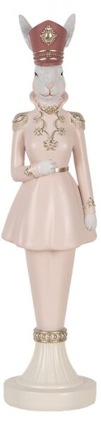 Růžová figurka elegantní zajíc ve vojenském kabátku s čepicí M – 35 cm