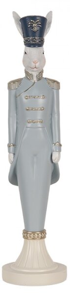 Modrá figurka elegantní zajíc ve vojenském kabátku s čepicí M – 35 cm