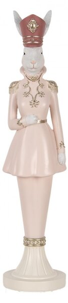 Růžová figurka elegantní zajíc ve vojenském kabátku s čepicí L – 44 cm