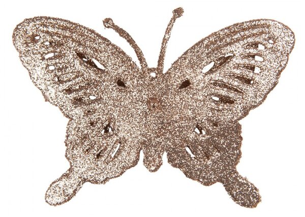 Dekorace bronzový motýl s třpytkami – 12x2x9 cm