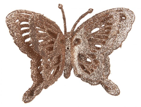 Dekorace bronzový motýl s třpytkami – 12x2x9 cm
