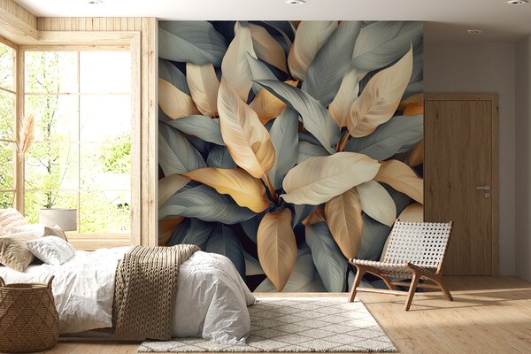 Fototapety Tropické rostliny v růžových a béžových barvách, Fototapety 3D, Fototapety 3d listí, w01586v1 : uwalls.cz