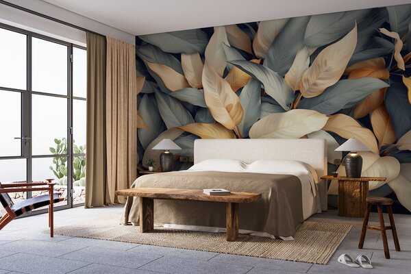 Fototapety Tropické rostliny v růžových a béžových barvách, Fototapety 3D, Fototapety 3d listí, w01586v1 : uwalls.cz