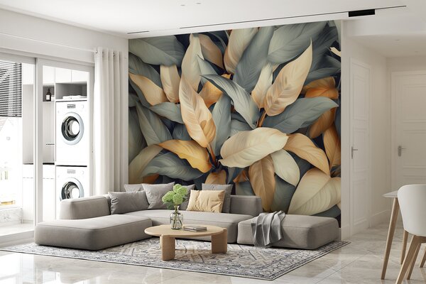Fototapety Tropické rostliny v růžových a béžových barvách, Fototapety 3D, Fototapety 3d listí, w01586v1 : uwalls.cz