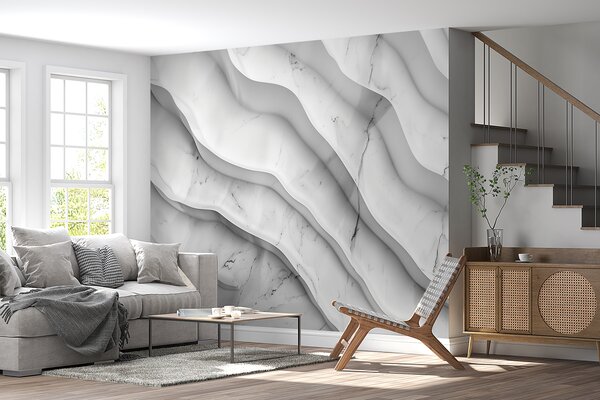Fototapeta Bílý mramorový povrch se zvlněnými liniemi, Mramorové fototapety, Populární fototapety, w01588 - Tapeko.co.cz