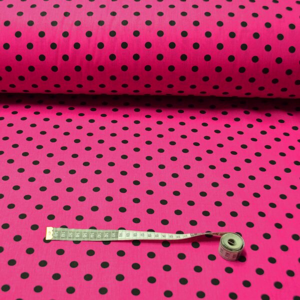 Dětské bavlněné látky, metráž. Puntík 10 mm, černý na Amarantovém