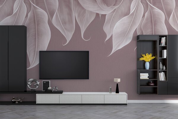 Fototapety visící velké listy v růžové barvě, Fototapety 3D, Fototapety 3d listí, w01680v2 : uwalls.cz