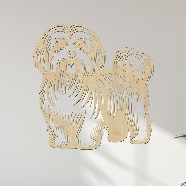 Dřevěný obraz Havanský psík (Havanese) | Rozměry (cm): 38x40 | Zvolte barvu dekoru: Javor