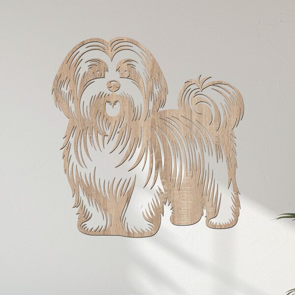 Dřevěný obraz Havanský psík (Havanese) | Rozměry (cm): 38x40 | Zvolte barvu dekoru: Javor