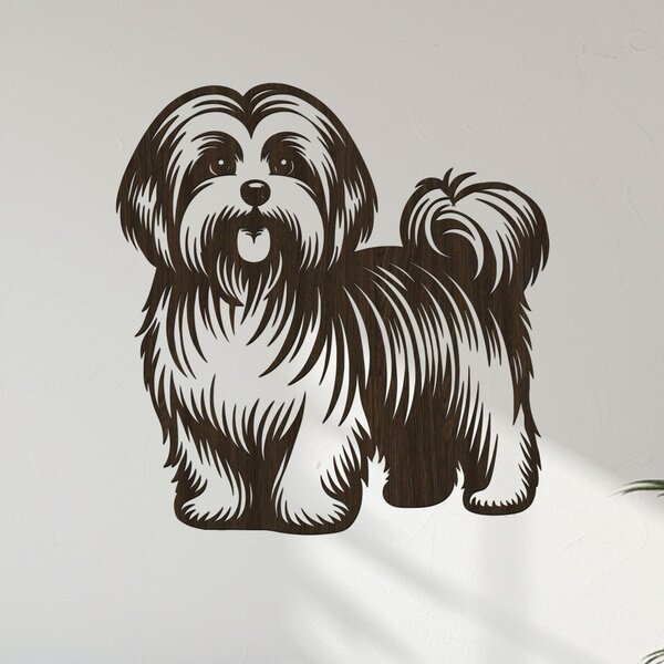 Dřevěný obraz Havanský psík (Havanese) | Rozměry (cm): 38x40 | Zvolte barvu dekoru: Javor