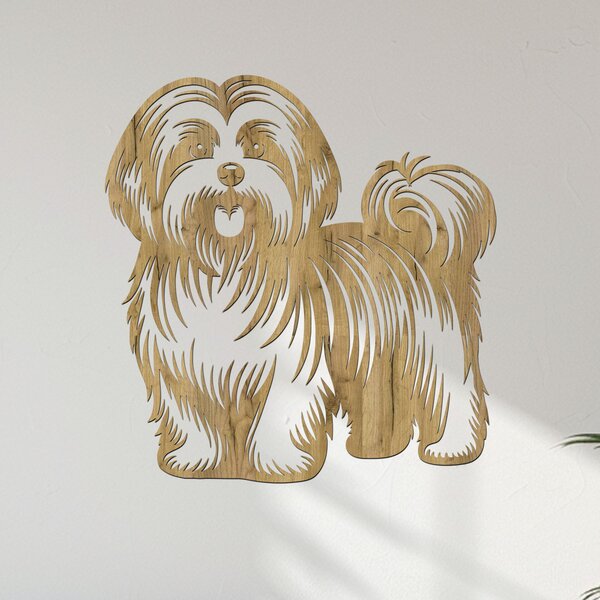 Dřevěný obraz Havanský psík (Havanese) | Rozměry (cm): 38x40 | Zvolte barvu dekoru: Javor