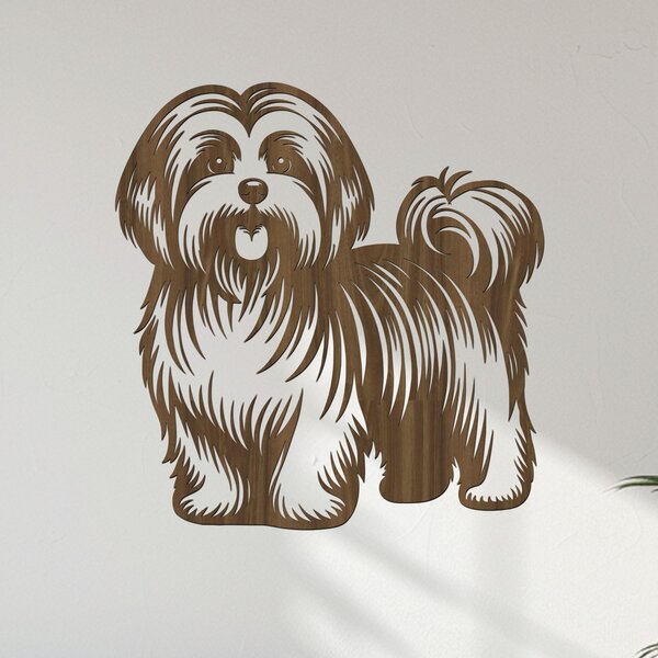 Dřevěný obraz Havanský psík (Havanese) | Rozměry (cm): 38x40 | Zvolte barvu dekoru: Javor
