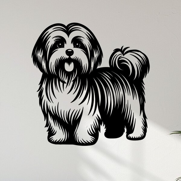 Dřevěný obraz Havanský psík (Havanese) | Rozměry (cm): 38x40 | Zvolte barvu dekoru: Javor
