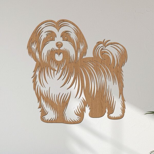 Dřevěný obraz Havanský psík (Havanese) | Rozměry (cm): 38x40 | Zvolte barvu dekoru: Javor