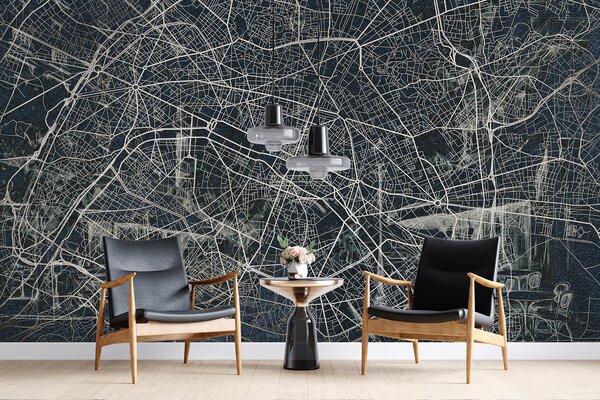 Fototapety Mapa Paříže, liniová kresba, architektura, Francie, tmavé barvy, Fototapety mapy světa, w01697v1 : uwalls.cz