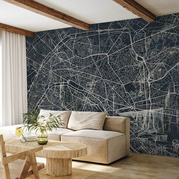 Fototapety Mapa Paříže, liniová kresba, architektura, Francie, tmavé barvy, Fototapety mapy světa, w01697v1 : uwalls.cz