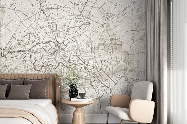 Fototapety Řím mapa města, liniová kresba, architektura, Itálie, béžové barvy, Fototapety mapy světa, w01698 : uwalls.cz