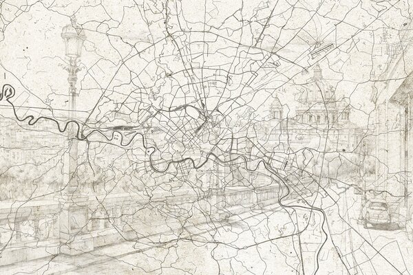 Fototapety Řím mapa města, liniová kresba, architektura, Itálie, béžové barvy, Fototapety mapy světa, w01698 : uwalls.cz