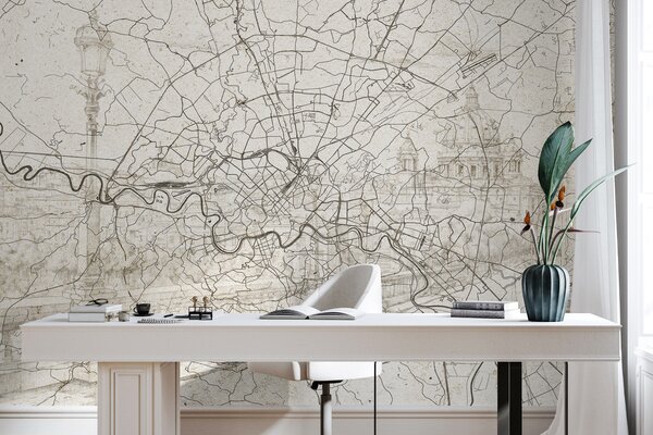 Fototapety Řím mapa města, liniová kresba, architektura, Itálie, béžové barvy, Fototapety mapy světa, w01698 : uwalls.cz