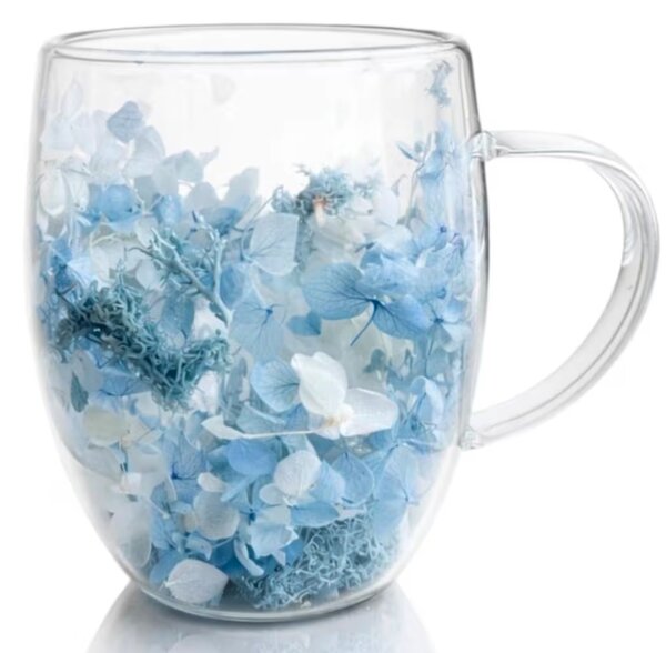 JAKS Dvoustěnná termo sklenice s květy uvnitř 300 ml Bluby